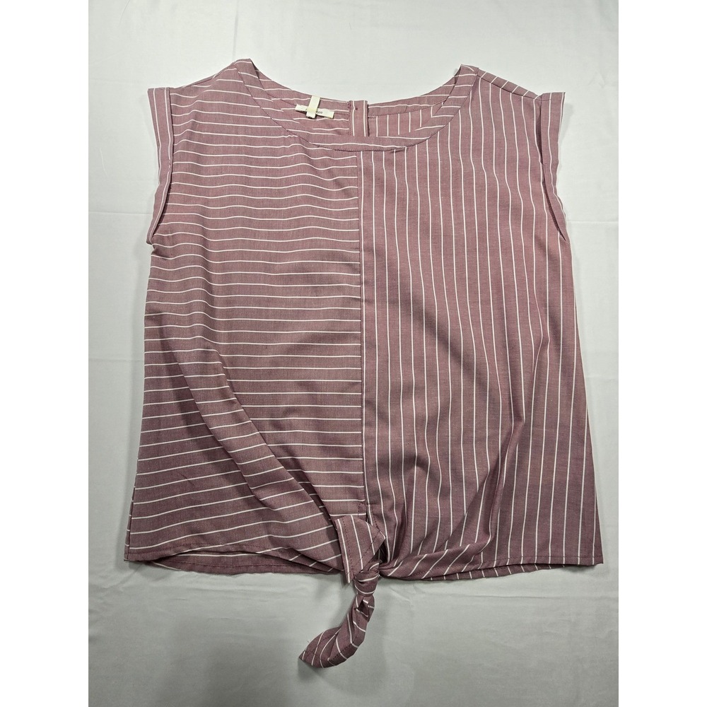 Maurices Womens XS Mauve Striped Front Tie Sleeveless Blouse Button Back Top